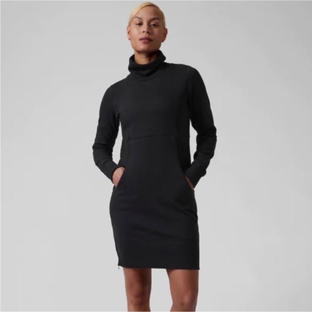 Athleta Cozy Karma Funnel Neck Dress Small NWT Black